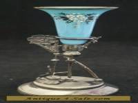 Lovely 1880 Victorian Aesthetic Meriden Silver Blue Opaline Glass Epergne Vase