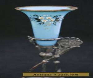 Item Lovely 1880 Victorian Aesthetic Meriden Silver Blue Opaline Glass Epergne Vase for Sale