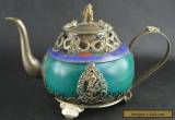 Chinese Vintage Collectibles Jade & Cloisonne Armored Miao Silver Dragon Tea Pot for Sale