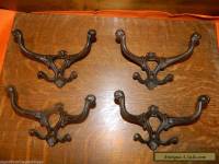 Set/4 Rustic 7" Cast Iron 4-Hook Coat Hook Rack Hall Tree, Mirror, Lodge Cabin 