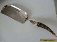 Antique Vintage Silver Plated Crumb Tray with Antler / Horn handle