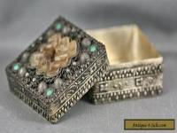 Beautiful Antique Tibetan Silver Box With Set Old Jade & Turquoise Bead