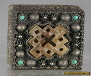 Item Beautiful Antique Tibetan Silver Box With Set Old Jade & Turquoise Bead for Sale