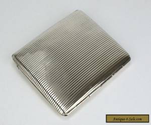 Item German solid silver ribbed cigarette case box with sapphire cabochon 1900 for Sale