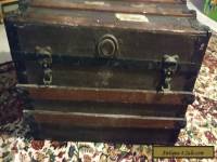 Vintage Wooden Flattop Steamer Trunk luggage BROWN coffee table antique Box