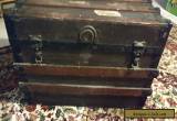 Vintage Wooden Flattop Steamer Trunk luggage BROWN coffee table antique Box for Sale