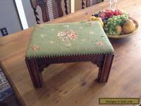  Antique Victorian Era Needlepoint Foot Stool - Hand Carved With Nailhead 