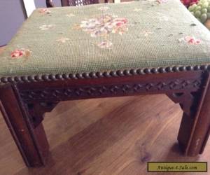 Item  Antique Victorian Era Needlepoint Foot Stool - Hand Carved With Nailhead  for Sale