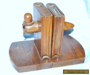 Item Old antique Wooden Bookends with comical Carved Book Worm for Sale