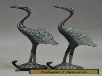A Pair of Chinese Handwork Bronze Carved Crane Run Tortoise Statue