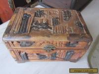 Antique Hand Carved Chinese Asian Camphor Wood Box Chest Brass Latch Old 