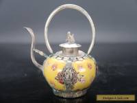Exquisite hand-painted floral Tibetan silver inlay porcelain teapot  E712