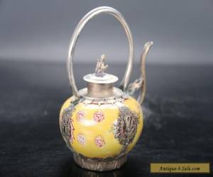 Item Exquisite hand-painted floral Tibetan silver inlay porcelain teapot  E712 for Sale