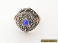 Antique Vintage Sterling Silver 925 Lapis Art Deco Filigree Pill Box Ring