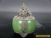  Retro  Exquisite carving dragon jade Incense burner smiling  Buddha lid E713