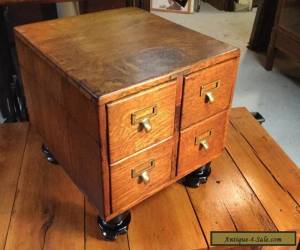 Item ANTIQUE 4 DRAWER TIGER OAK TABLE TOP LIBRARY CARD FILE CABINET  for Sale