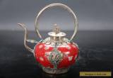 Retro painted flower Tibetan silver inlay porcelain teapot and monkey lid E716 for Sale