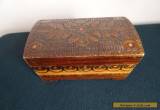 VINTAGE PYROGRAPHY CARVED BURNT WOODEN HINGED CHEST JEWELLERY TRINKET BOX for Sale