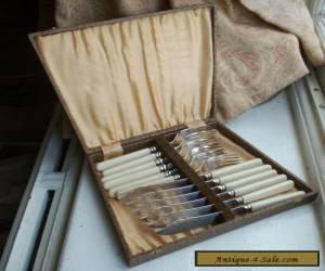 Old Vintage Antique English Silver Plate Fish Cutlery Set Boxed C.1920 Complete for Sale