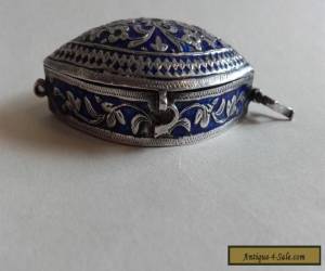 Item Antique Vintage Persian Silver~ Middle Eastern Blue Enamel Box with birds  for Sale