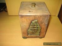 Antique Oak Tea Caddy With Metal Lining And Brass Ship Badge.