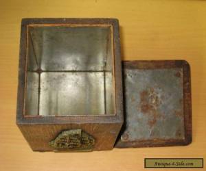 Item Antique Oak Tea Caddy With Metal Lining And Brass Ship Badge. for Sale