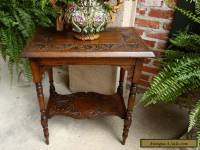 Antique English Carved Tiger Oak Lamp End  Table Two Tier