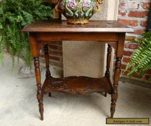 Item Antique English Carved Tiger Oak Lamp End  Table Two Tier for Sale