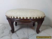 Antique Vtg Victorian Brass StuddedBelgium Carved Wood Small Foot Stool Bench