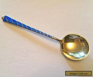 Vintage Ela Denmark Sterling Silver gilt 935S blue enamel fruit/dessert spoon  for Sale