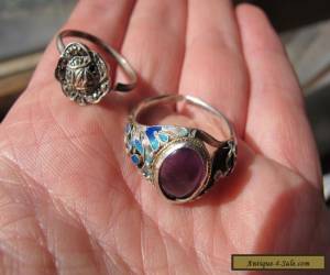 Item 2 x Antique Sterling Silver RIngs - Antique Chinese Amethyst Enamel & Deco Ring for Sale