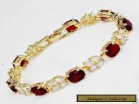 Vogue style jewelry 18k yellow gold gild red ruby gem bracelet 8 inches.+box