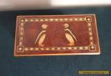 ANTIQUE/VINTAGE INLAID PAIR PENQUINS MARQUETRY TWO COMPARTMENTS PINE WOODEN BOX for Sale