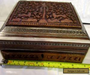 Item Vintage Empire Bone (?) Inlaid Carved Wood Anglo-Indian Box - Needs Some Repair for Sale