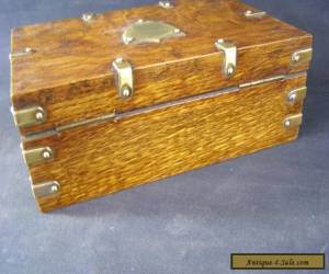 Item Antique Oak Brass Banded Box Working Lock & Key c1890 for Sale