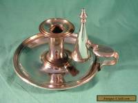 Antique Silver Plated Chamberstick Candlestick with Snuffer 19th Century