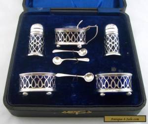 BEAUTIFUL ANTIQUE Pierced Silver CRUET SET- T Wilkinson & Sons- Birm 1919- Cased for Sale