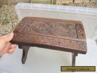 Small Antique Oak Stool Bench Seat Carved Wood Jacobean Style Vintage Old