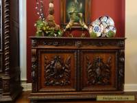 Antique French Carved Oak Hunt Cabinet Renaissance Sideboard Fish Gothic