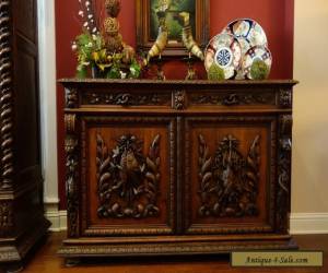 Item  Antique French Carved Oak Hunt Cabinet Renaissance Sideboard Fish Gothic for Sale