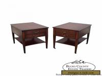 Vintage Pair of 1940s Mahogany Inlaid Leather Top End Tables