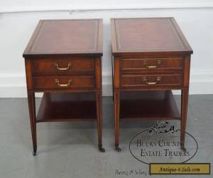 Item Vintage Pair of 1940s Mahogany Inlaid Leather Top End Tables for Sale