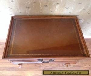 Item Vintage French Country Glass Covered Leather Top End Table with Deep Drawer for Sale