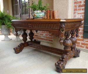 Item Antique FRENCH Victorian Carved Tiger Oak Dolphin Table Desk Renaissance Gothic for Sale