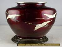 Ando Cloisonne Vase - Birds - Oxblood Ground - Signed