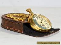 BRASS POCKET WATCH LEATHER BOX BRASS CLOCK GIFT VINTAGE STYLE CLOCK TIMEKEEPER