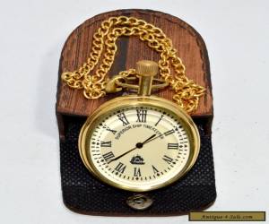 Item BRASS POCKET WATCH LEATHER BOX BRASS CLOCK GIFT VINTAGE STYLE CLOCK TIMEKEEPER for Sale