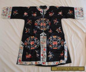 Item ANTIQUE 19TH CENTURY CHINESE Black SILK HAND STITCHED Embroidered ROBE  for Sale