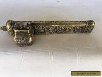ANTIQUE INKWELL BRASS, SILVER AND COPPER INLAYS 