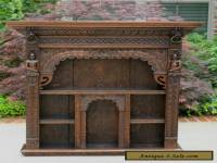 Antique English Oak Gothic Renaissance Wall Shelf Display Cabinet Bookcase LARGE